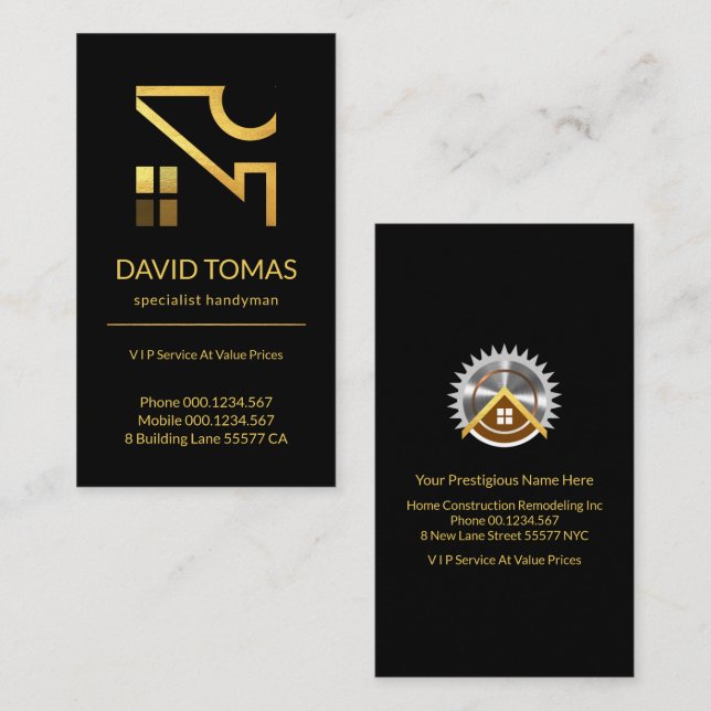 Tarjeta De Visita Edificio Gold Handyman en la azotea (Anverso / Reverso)
