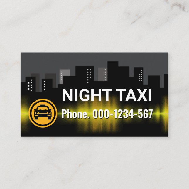 Tarjeta De Visita Edificio Silhouette de la Ciudad de Taxi Nocturno (Anverso)
