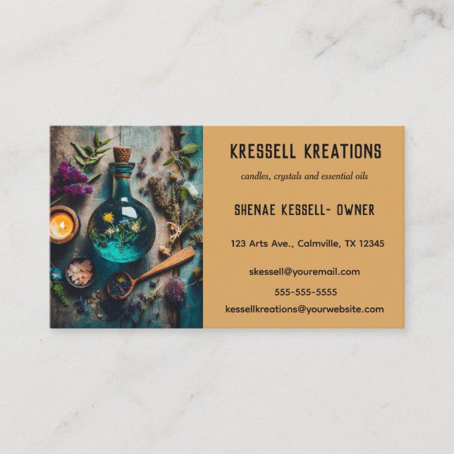 Tarjeta De Visita Editable Candles Crystals and Essential Oils (Anverso)