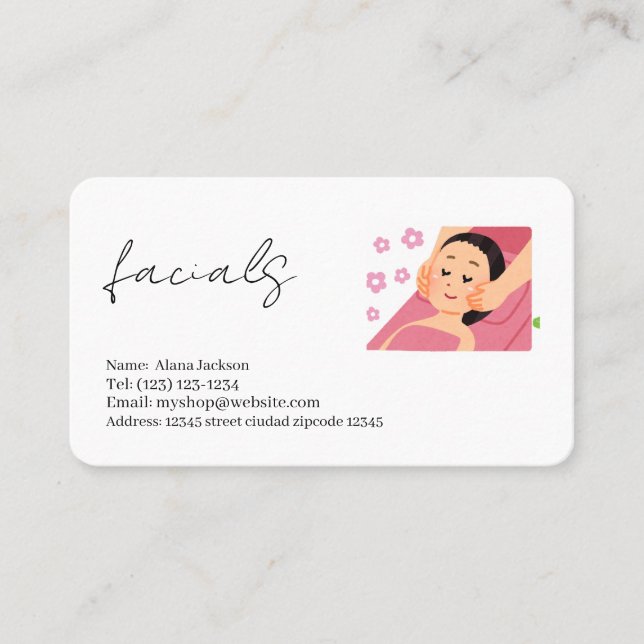 tarjeta de visita editable de servicios faciales (Anverso)