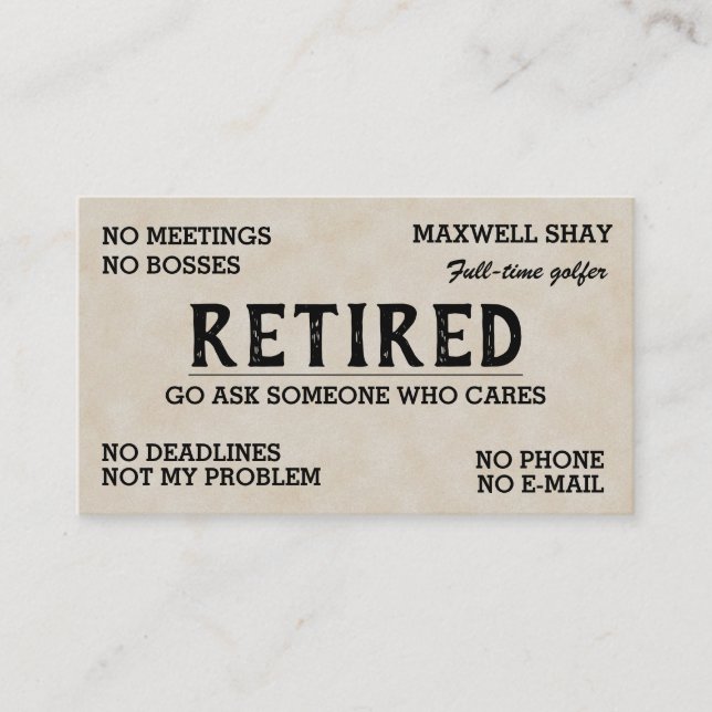 Tarjeta De Visita Editable Funny Retirement  (Anverso)