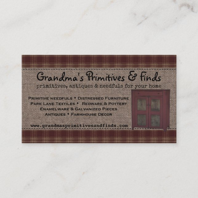 Tarjeta De Visita EDITABLE Homespun Country Style Business Card (Anverso)