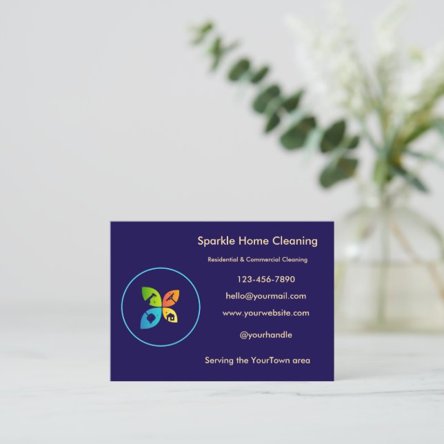 Tarjeta De Visita Editable House Cleaning Business Card  (Anverso de pie)