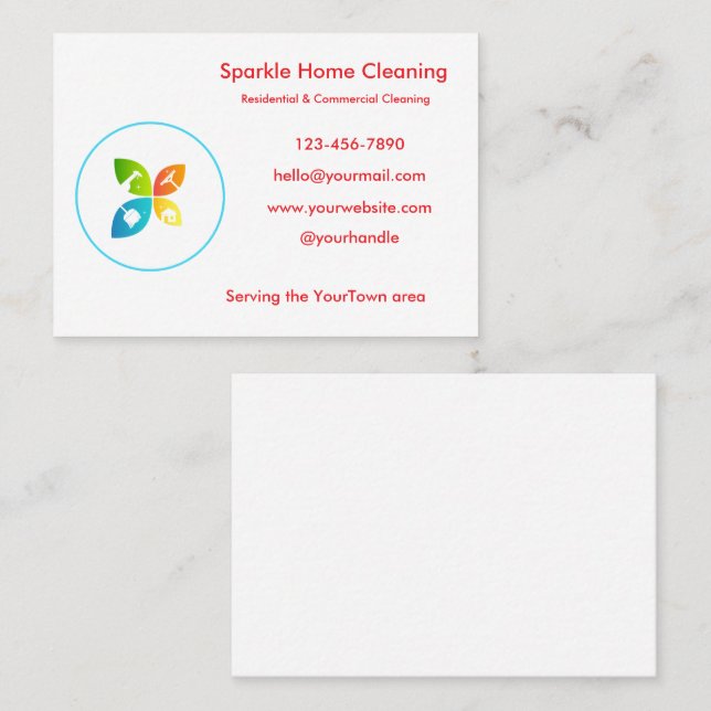 Tarjeta De Visita Editable House Cleaning Business Card  (Anverso / Reverso)