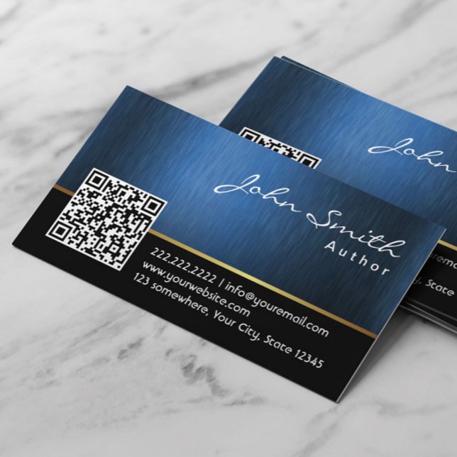 Tarjeta De Visita Editor de autor Código QR azul real (Subido por el creador)