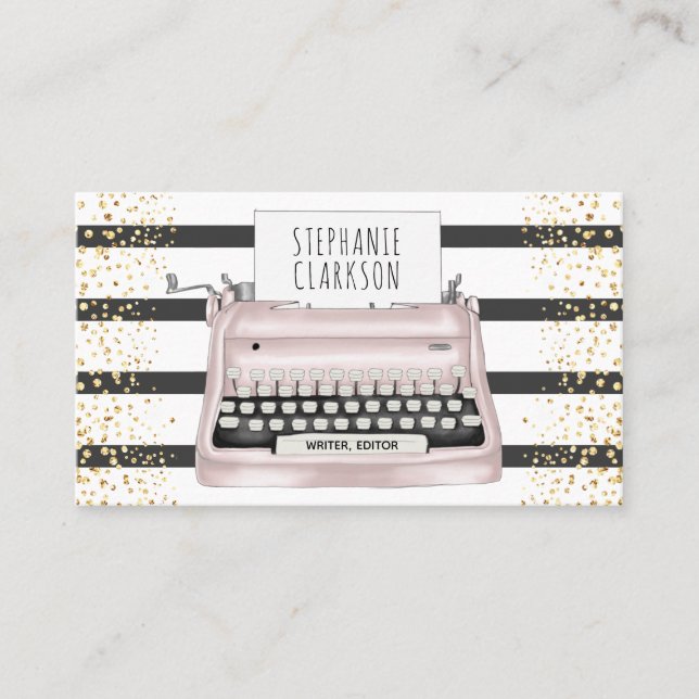 Tarjeta De Visita Editor redactor de escritura rosa Stripes Gold Pur (Anverso)