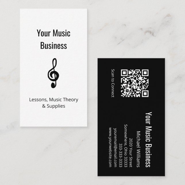 Tarjeta De Visita Educación musical Lecciones de código QR Treble Cl (Anverso / Reverso)