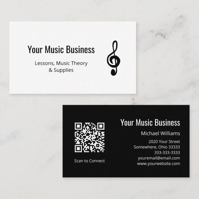 Tarjeta De Visita Educación musical simple Código QR Treble Clef (Anverso / Reverso)