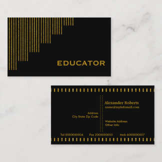 Tarjeta De Visita Educador de rayas verticales negras de oro