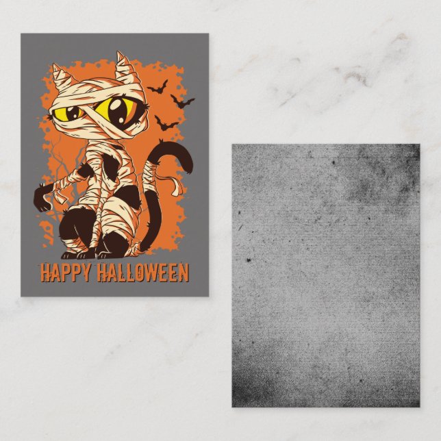 Tarjeta De Visita Eerie Mummy Cat Happy Halloween (Anverso / Reverso)