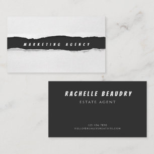 Tarjeta De Visita Efecto de papel rasgado moderno en negro y blanco