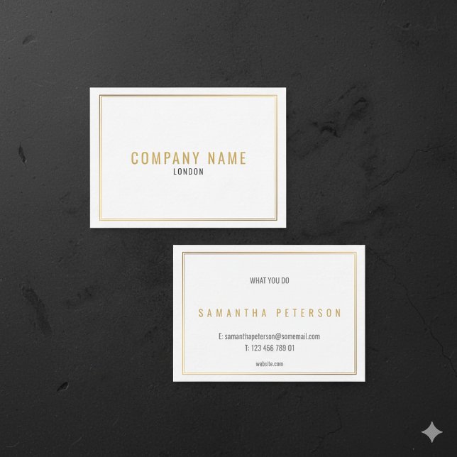 Tarjeta De Visita Efecto dorado, borde dorado (White business card with gold frame.)