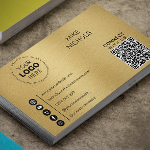 Tarjeta De Visita Efecto Metalizado de oro cepillado El código QR se