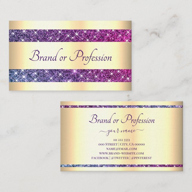 Tarjeta De Visita Efecto Oro Extravagante Espuma Purpurina Púrpura (Anverso / Reverso)