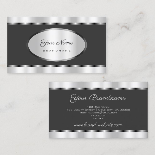 Tarjeta De Visita Efecto plateado llamativo con profesional gris osc (Anverso / Reverso)
