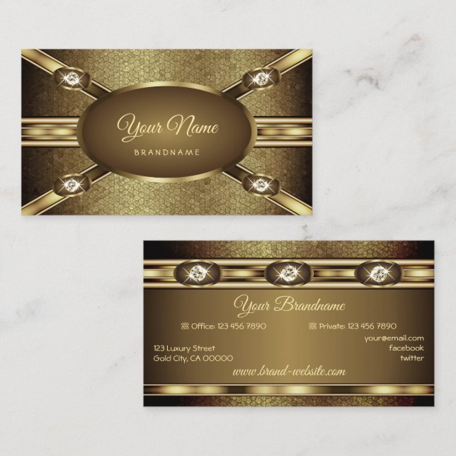 Tarjeta De Visita Efectos de oro oscuro de lujo Diamantes elegantes  (Anverso / Reverso)