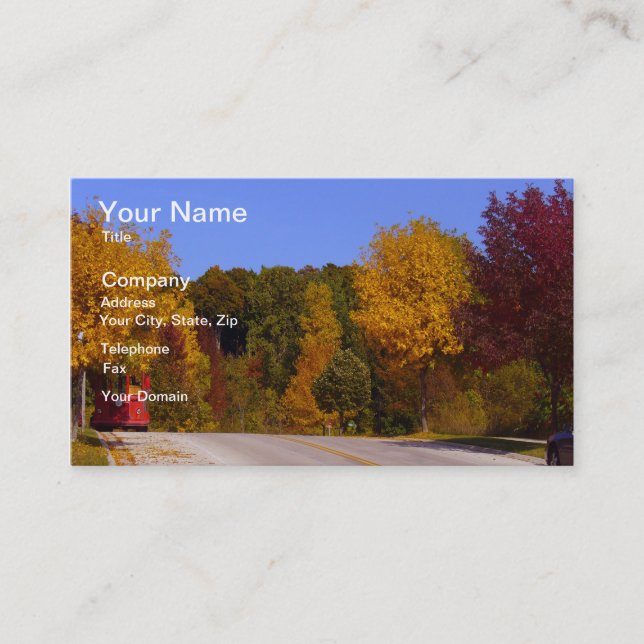 Tarjeta De Visita Egg Harbor, WI Fall Season with Trolley Car (Anverso)