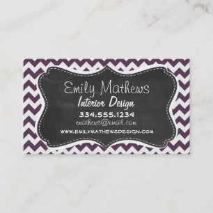 Tarjeta De Visita Eggplant Purple Chevron; Retro Chalkboard