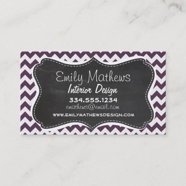 Tarjeta De Visita Eggplant Purple Chevron; Retro Chalkboard (Anverso)