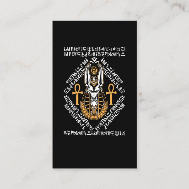 Tarjeta De Visita Egipcio Dios Anubis Ankh Egipto Hieroglíficos (Anverso)