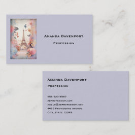 Tarjeta De Visita Eiffel Tower Butterflies and Flowers