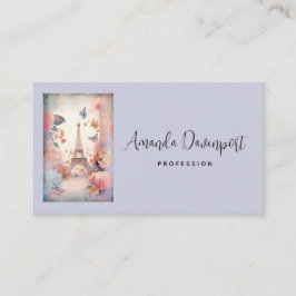 Tarjeta De Visita Eiffel Tower Butterflies and Flowers Business Card