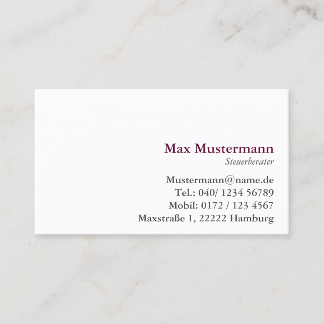 Tarjeta De Visita einfache Steuerberater Visitenkarte (Anverso)