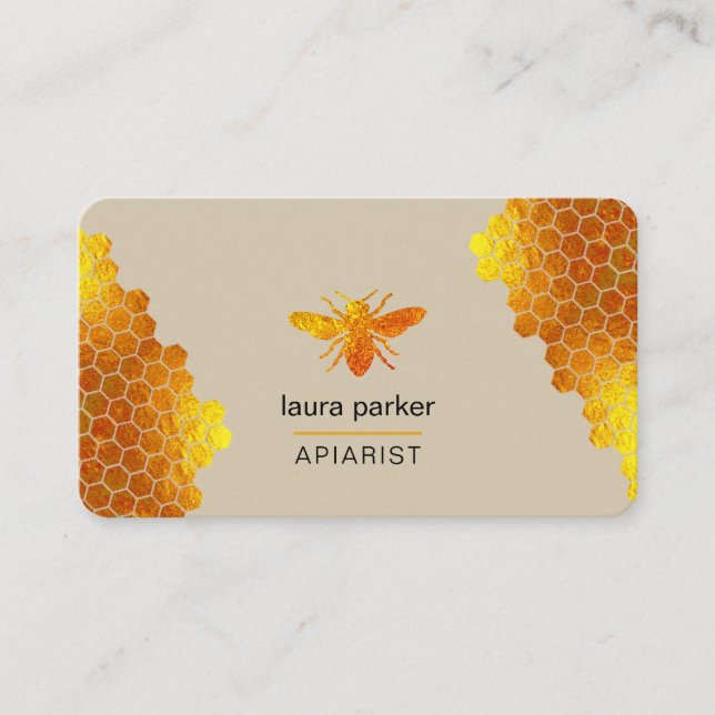 Tarjeta De Visita El abejorro miel abeja pirarista hexagonal apicult (Anverso)