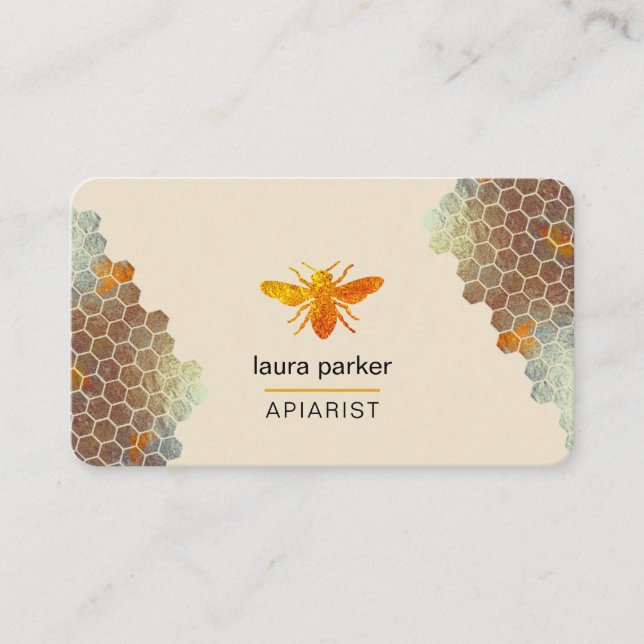 Tarjeta De Visita El abejorro miel abeja pirarista hexagonal apicult (Anverso)