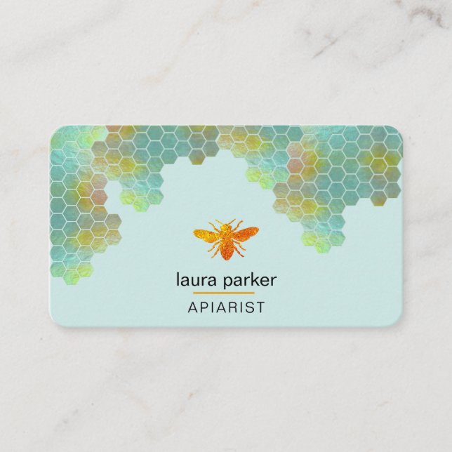 Tarjeta De Visita El abejorro miel abeja pirarista hexagonal apicult (Anverso)