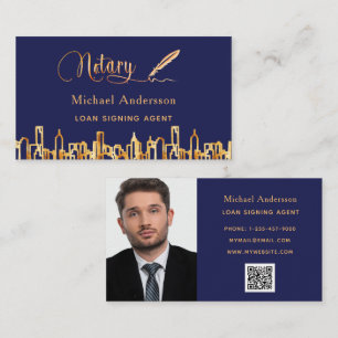 Tarjeta De Visita El agente notarial marino azul cielo dorado QR fot