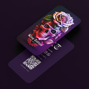 Tarjeta De Visita El artista del tatuaje cráneo oscuro morado modern