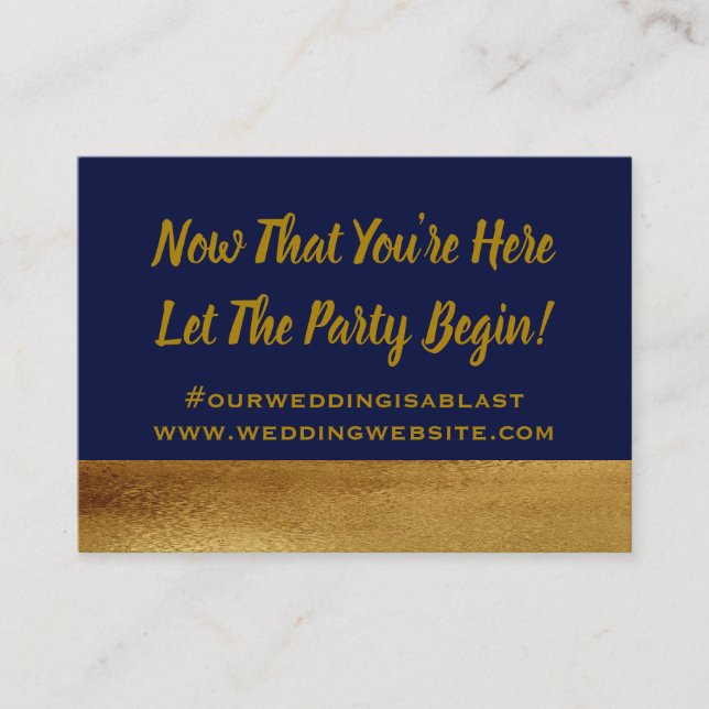 Tarjeta De Visita El banquete de boda elegante azul del oro le (Anverso)