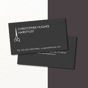 Tarjeta De Visita El blanco gris oscuro elegante simple Scissor al