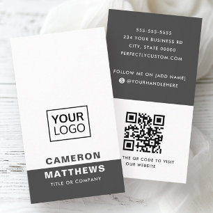 Tarjeta De Visita El blanco negro oscuro moderno agrega logotipo a l