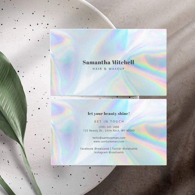 Tarjeta De Visita El cabello y maquillaje holográfico moderno (Holographic Hair Stylist Beauty Business Card)
