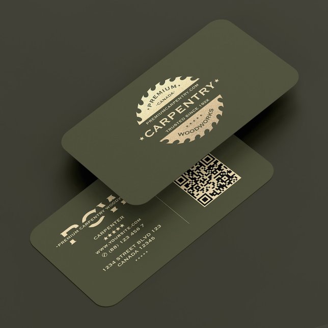 Tarjeta De Visita El Carpintero Ejército Oro Verde Vio Moderno (Carpenter Army Green Gold Saw Modern Business Card
)