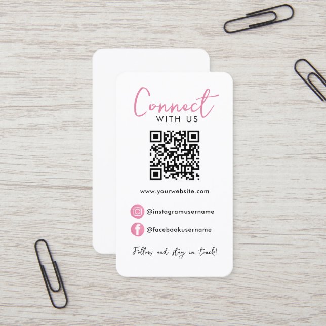 Tarjeta De Visita El código QR profesional blanco rosado se conecta  (Anverso/Reverso In Situ)