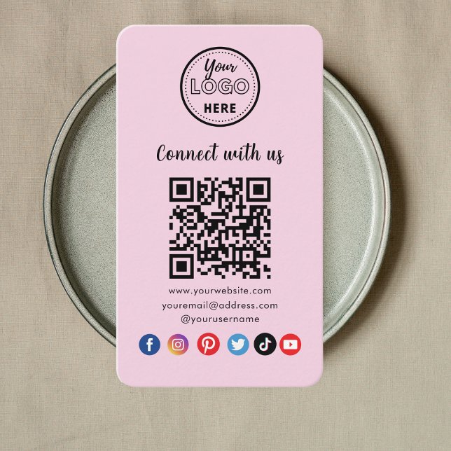 Tarjeta De Visita El Código QR rosado moderno se conecta con los med (Subido por el creador)