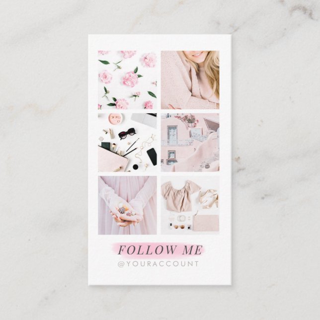 Tarjeta De Visita El collage de fotos rosado de la alimentación de (Anverso)