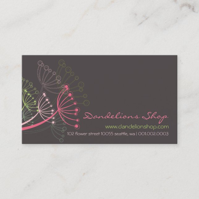 Tarjeta De Visita El diente de león rosado dulce florece moda (Anverso)