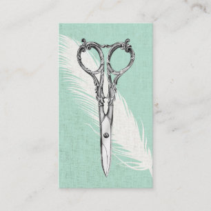 Tarjeta De Visita El estilista Scissor y empluma moderno de lino con