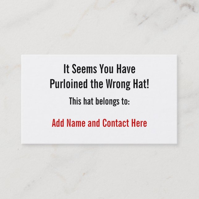 Tarjeta De Visita El gorra incorrecto (Anverso)