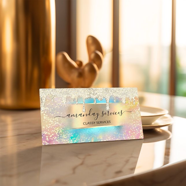 Tarjeta De Visita El Holograph Makeup Lanza las gotas de oro de NAIL (Holograph Makeup Lashes NAILS Studio Gold Drips Business Card)
