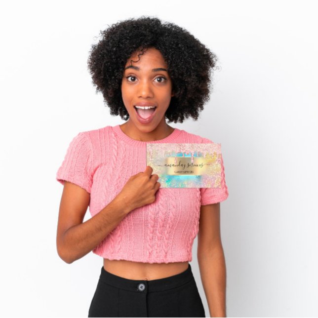 Tarjeta De Visita El Holograph Makeup Lanza NAILS Studio Gold Pink (Holograph Makeup Lashes NAILS Studio Gold Pink Business Card)