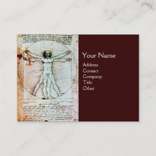 Tarjeta De Visita EL HOMBRE VITRUVIANO, metal de oro de pergamino an