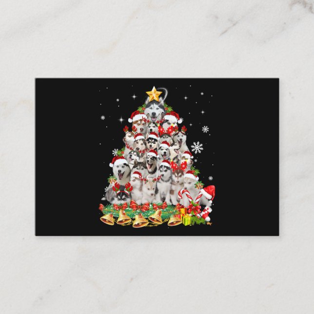 Tarjeta De Visita El Husky Siberiano Árbol De Navidad Enciende A Un  (Anverso)