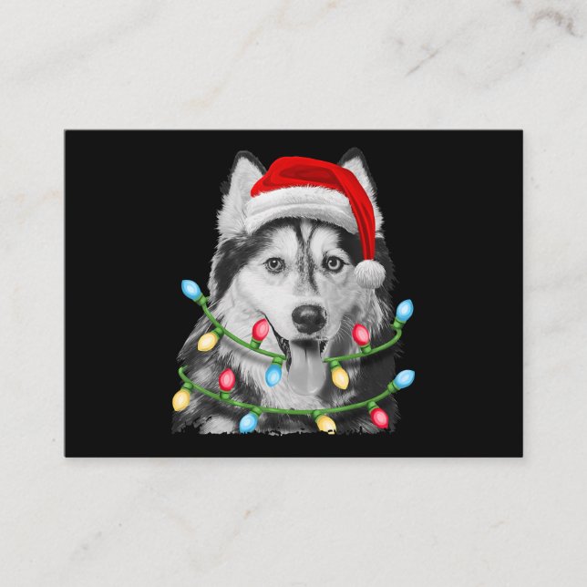 Tarjeta De Visita El Husky Siberiano Árbol de Navidad enciende Navid (Anverso)
