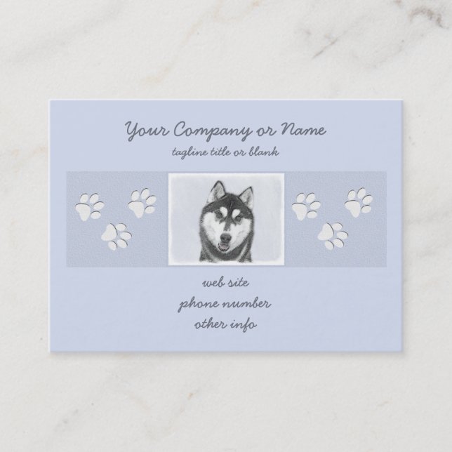 Tarjeta De Visita El Husky Siberiano (blanco y negro) pinta arte de  (Anverso)