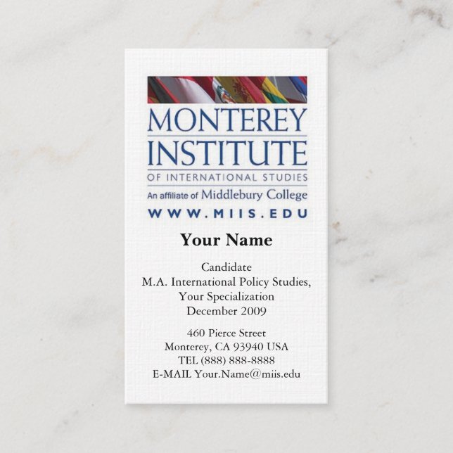 Tarjeta De Visita El instituto de Monterey del International estudia (Anverso)